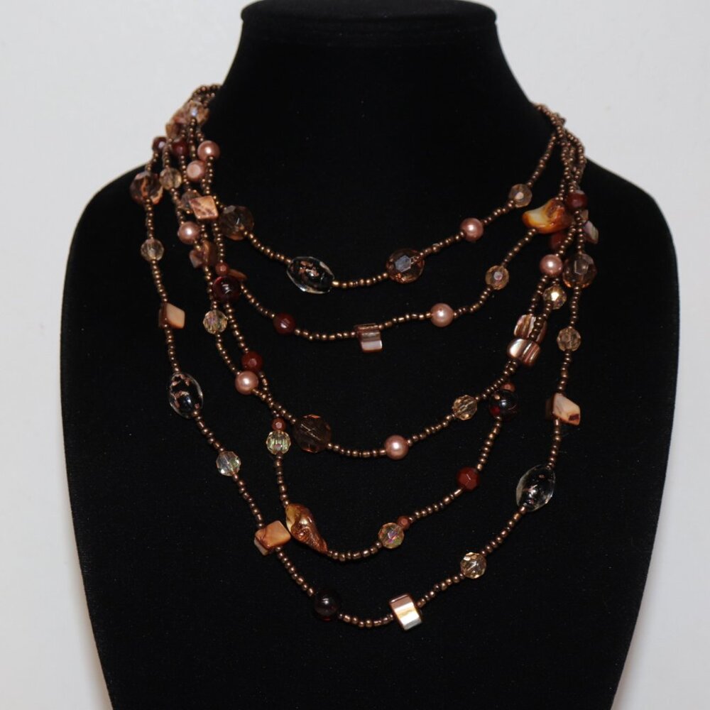 🐚 Layered Glass Beaded Necklace – 16–18.5" – Mixed Beads & Natural Shells 🌈